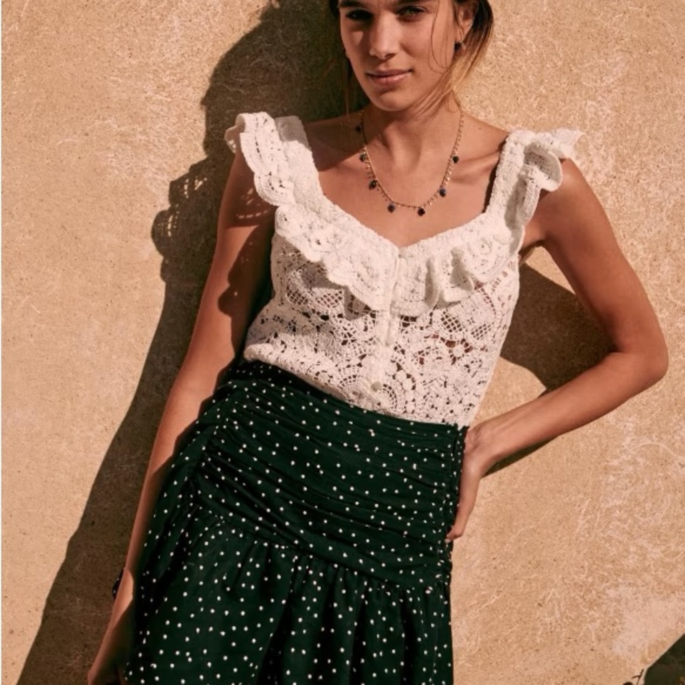 Sézane Dita Blouse Top Crochet White NWT 38/6